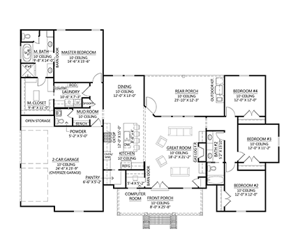 Country, Farmhouse House Plan 41429 with 4 Beds, 3 Baths, 2 Car Garage First Level Plan