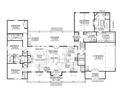 Craftsman, Farmhouse House Plan 41434 with 4 Beds, 4 Baths, 2 Car Garage First Level Plan