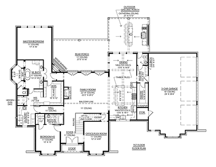 European, French Country House Plan 41435 with 4 Beds, 5 Baths, 3 Car Garage First Level Plan