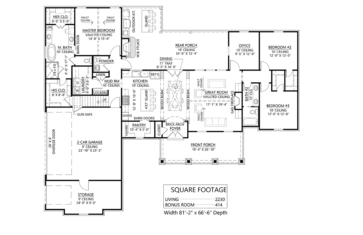 Craftsman, Farmhouse House Plan 41436 with 3 Beds, 3 Baths, 2 Car Garage Level One