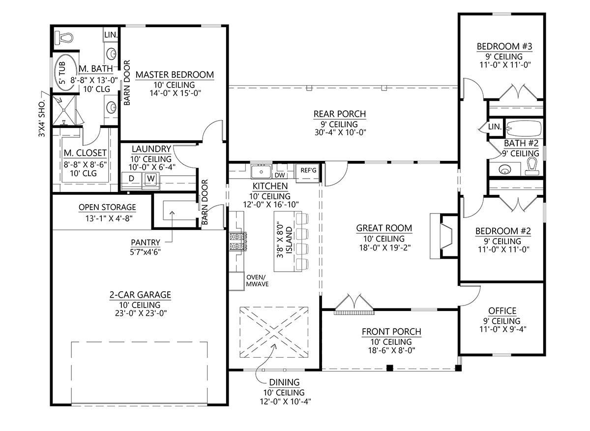 Craftsman, Farmhouse House Plan 41437 with 3 Beds, 2 Baths, 2 Car Garage Level One