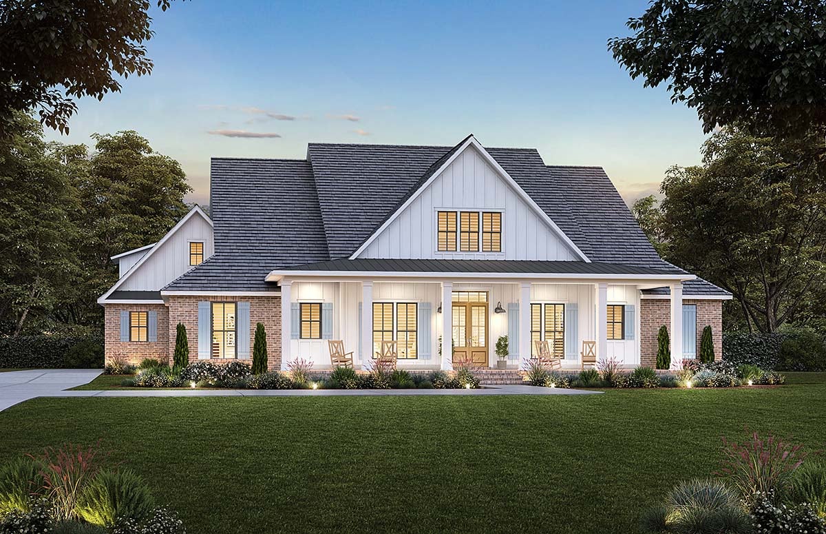 Farmhouse, Southern House Plan 41444 with 4 Beds, 4 Baths, 3 Car Garage Elevation