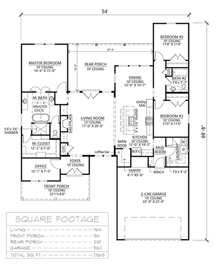 Craftsman, Farmhouse House Plan 41446 with 3 Beds, 2 Baths, 2 Car Garage First Level Plan
