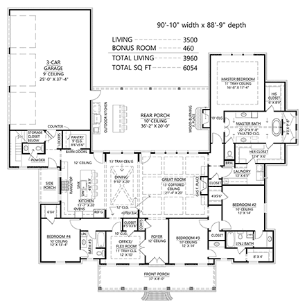 French Country House Plan 41447 with 4 Beds, 4 Baths, 3 Car Garage First Level Plan