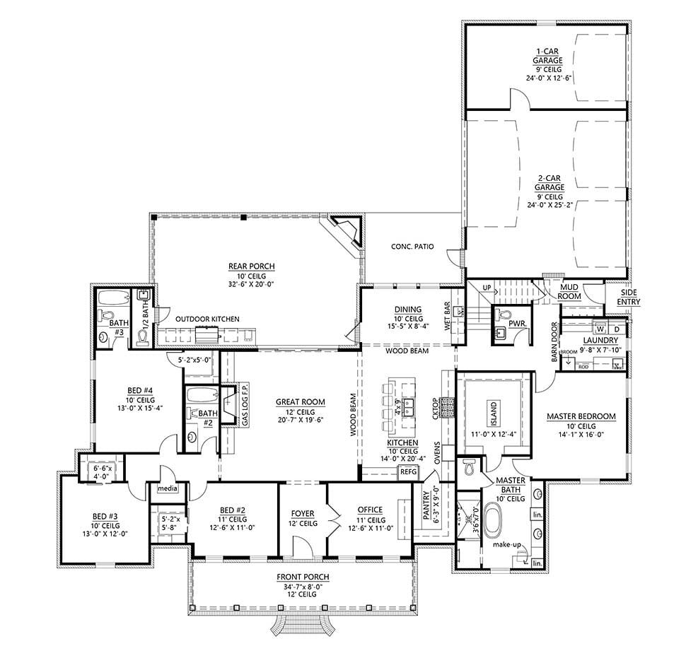 Southern Plan with 3059 Sq. Ft., 4 Bedrooms, 5 Bathrooms, 3 Car Garage Picture 5