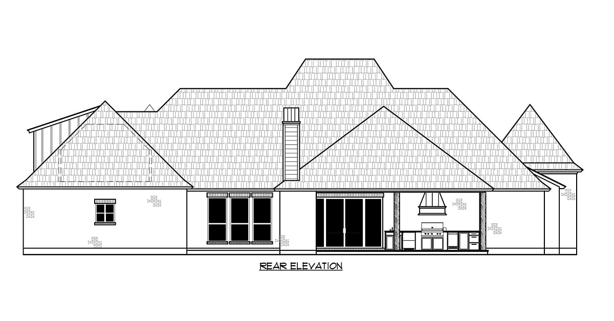 Southern Plan with 3059 Sq. Ft., 4 Bedrooms, 5 Bathrooms, 3 Car Garage Rear Elevation