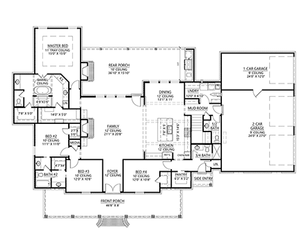 French Country, Southern House Plan 41451 with 4 Beds, 4 Baths, 3 Car Garage First Level Plan