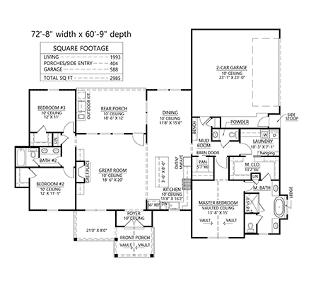 Country, Farmhouse House Plan 41454 with 3 Beds, 3 Baths, 2 Car Garage First Level Plan