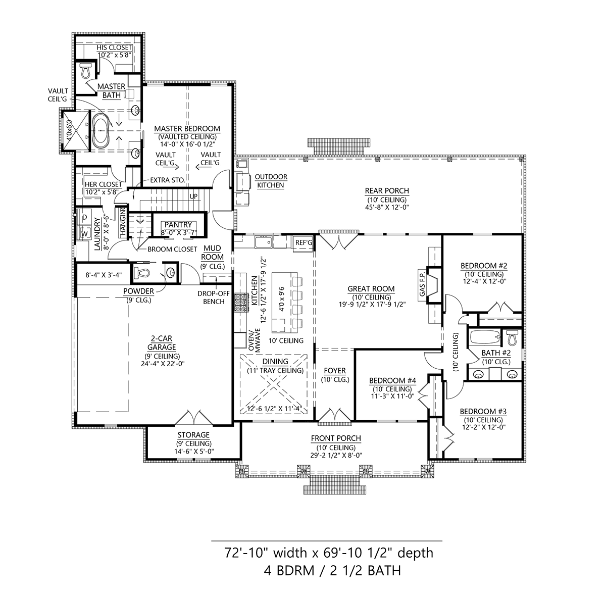 Country, Farmhouse, Ranch House Plan 41456 with 4 Beds, 3 Baths, 2 Car Garage Level One