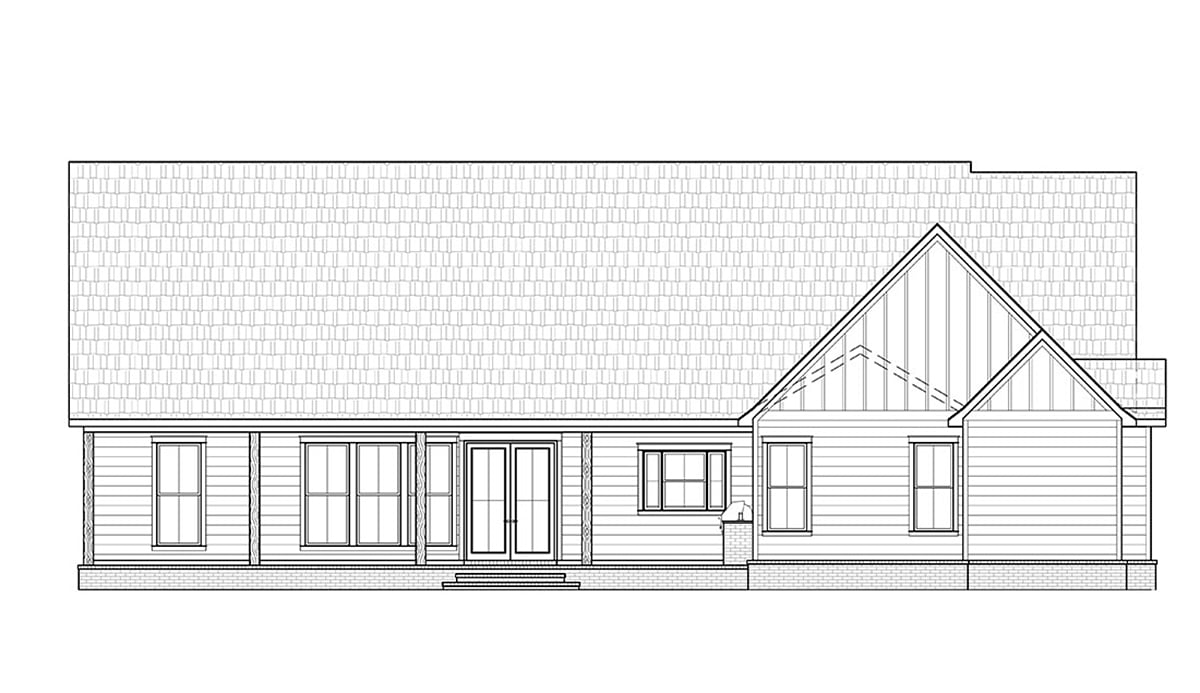 Country, Farmhouse, Ranch House Plan 41456 with 4 Beds, 3 Baths, 2 Car Garage Rear Elevation