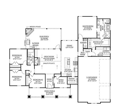 Bungalow, Cottage, Craftsman House Plan 41457 with 4 Beds, 3 Baths, 3 Car Garage First Level Plan