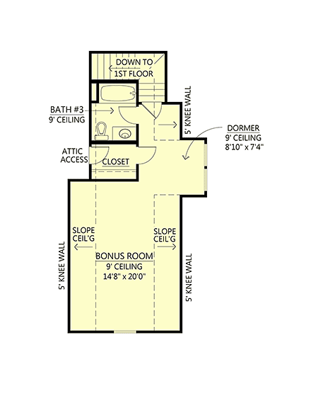 Bungalow, Cottage, Craftsman House Plan 41457 with 4 Beds, 3 Baths, 3 Car Garage Second Level Plan