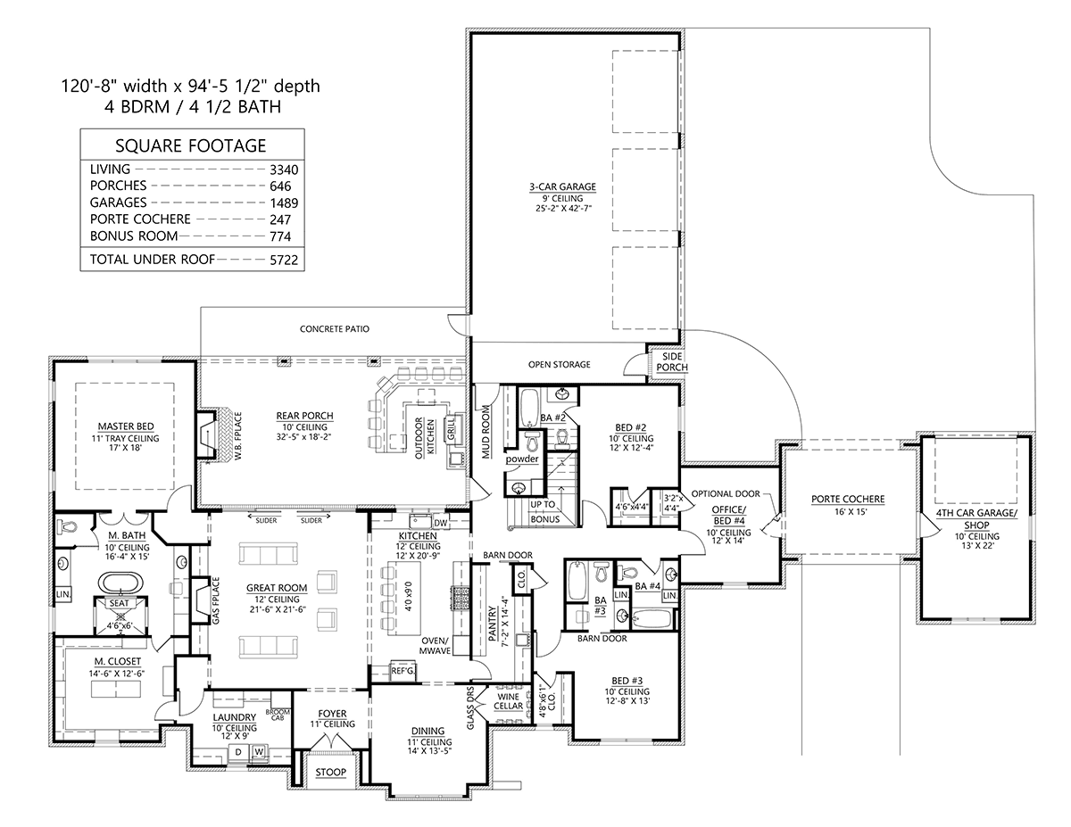 European, French Country, Traditional House Plan 41460 with 4 Beds, 5 Baths, 4 Car Garage Level One