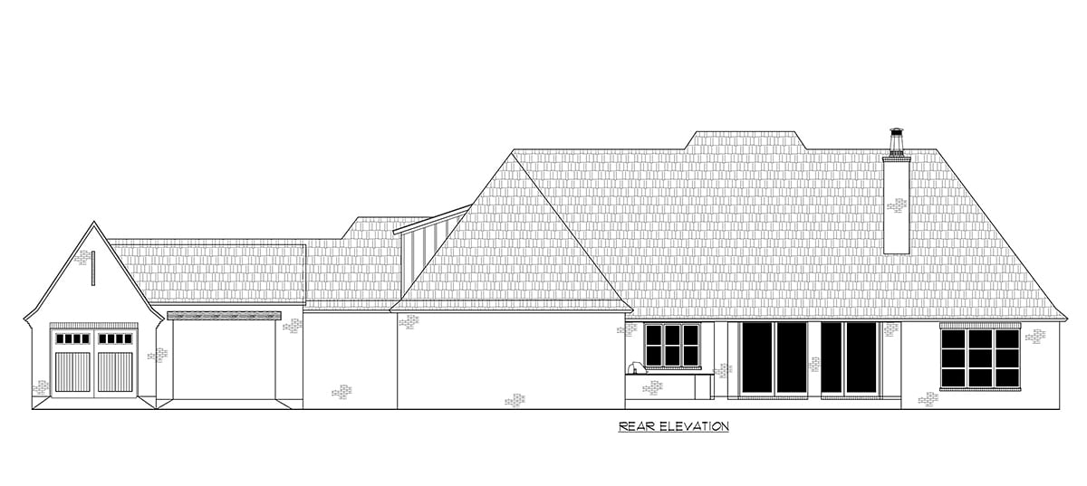 European, French Country, Traditional House Plan 41460 with 4 Beds, 5 Baths, 4 Car Garage Rear Elevation