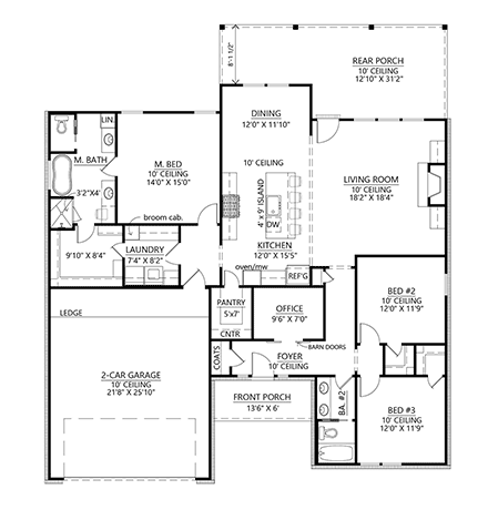 Craftsman, Farmhouse, Ranch House Plan 41462 with 3 Beds, 2 Baths, 2 Car Garage First Level Plan