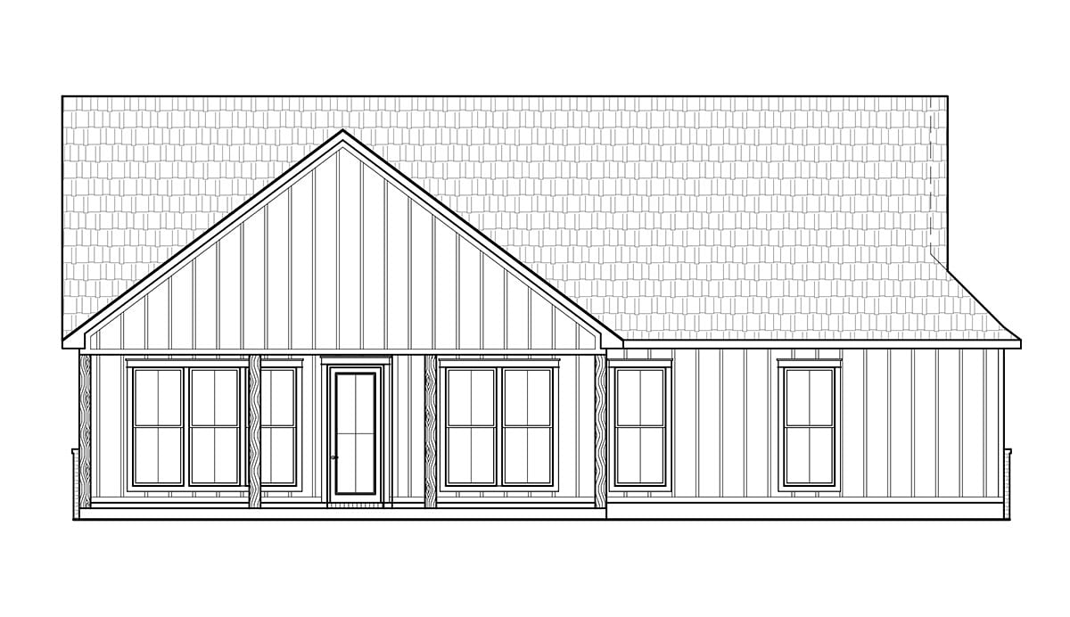 Craftsman, Farmhouse, Ranch House Plan 41462 with 3 Beds, 2 Baths, 2 Car Garage Rear Elevation