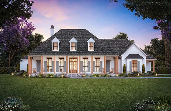 Colonial, One-Story House Plan 41463 with 4 Beds, 3 Baths, 3 Car Garage Elevation