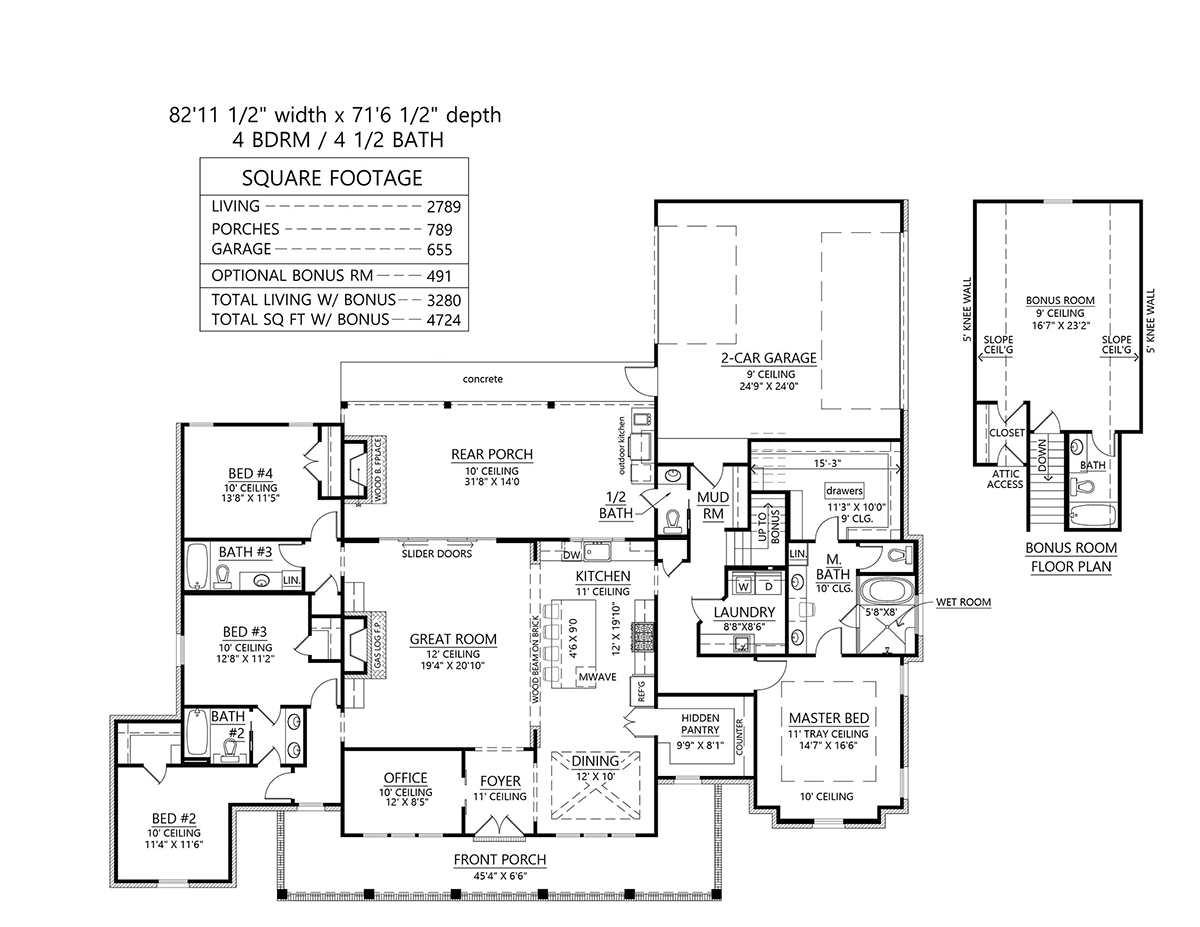 Southern House Plan 41466 with 4 Beds, 5 Baths, 2 Car Garage Level One