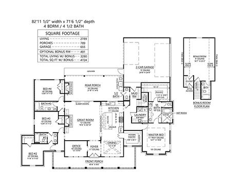 Southern House Plan 41466 with 4 Beds, 5 Baths, 2 Car Garage First Level Plan