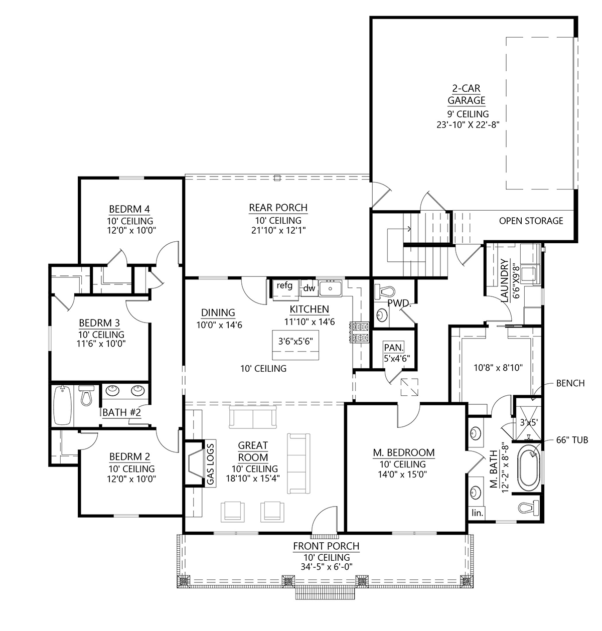 Craftsman, Farmhouse House Plan 41469 with 4 Beds, 3 Baths, 2 Car Garage Level One