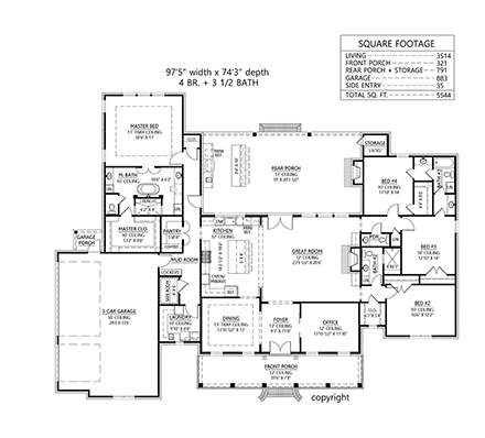 French Country, Southern House Plan 41470 with 4 Beds, 4 Baths, 3 Car Garage First Level Plan
