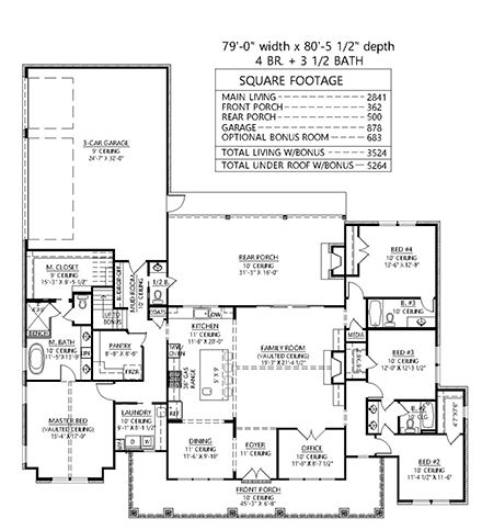 Country, Farmhouse House Plan 41471 with 4 Beds, 4 Baths, 3 Car Garage First Level Plan