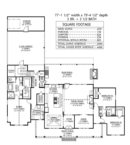 Country, Farmhouse House Plan 41472 with 3 Beds, 3 Baths, 2 Car Garage First Level Plan