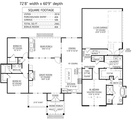 Farmhouse House Plan 41474 with 3 Beds, 3 Baths, 2 Car Garage First Level Plan