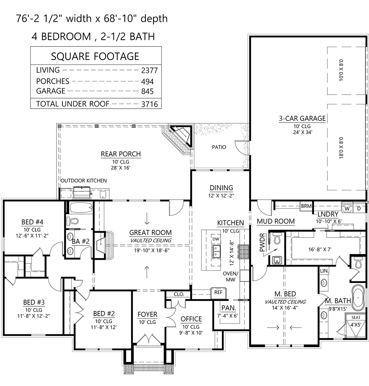 House Plan 41475 - Farmhouse Style with 2377 Sq Ft, 4 Bed, 2 Bath