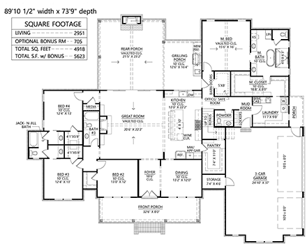 Country, Farmhouse House Plan 41476 with 4 Beds, 4 Baths, 3 Car Garage First Level Plan