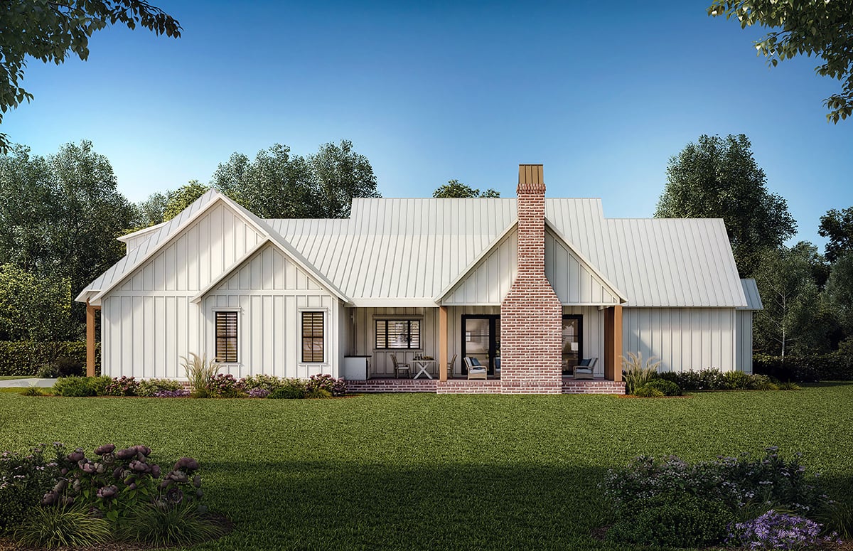 Country, Farmhouse House Plan 41476 with 4 Beds, 4 Baths, 3 Car Garage Rear Elevation