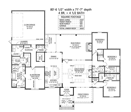 Craftsman, Farmhouse House Plan 41479 with 4 Beds, 5 Baths, 2 Car Garage First Level Plan