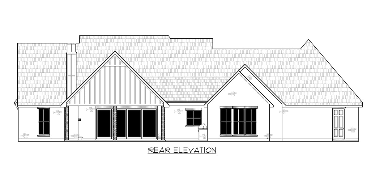 Farmhouse Plan with 2674 Sq. Ft., 4 Bedrooms, 3 Bathrooms, 3 Car Garage Rear Elevation