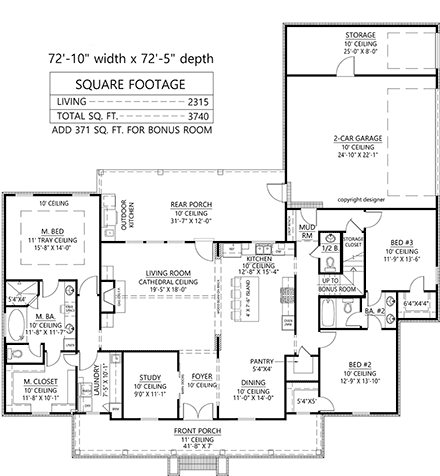 Country, Farmhouse House Plan 41483 with 3 Beds, 3 Baths, 2 Car Garage First Level Plan