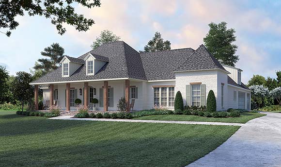 French Country, Southern House Plan 41485 with 4 Beds, 4 Baths, 3 Car Garage Elevation