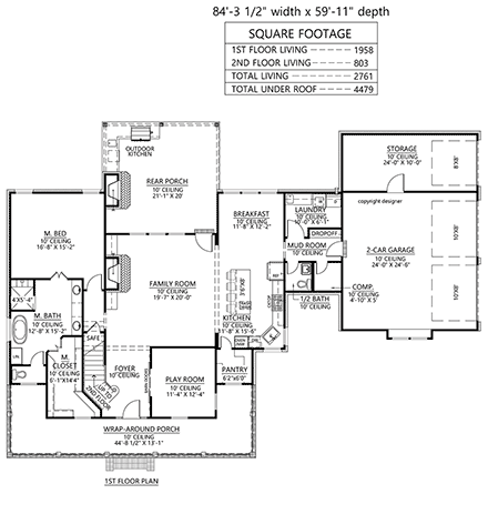 Farmhouse House Plan 41486 with 4 Beds, 4 Baths, 2 Car Garage First Level Plan