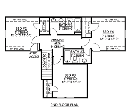 Farmhouse House Plan 41486 with 4 Beds, 4 Baths, 2 Car Garage Second Level Plan