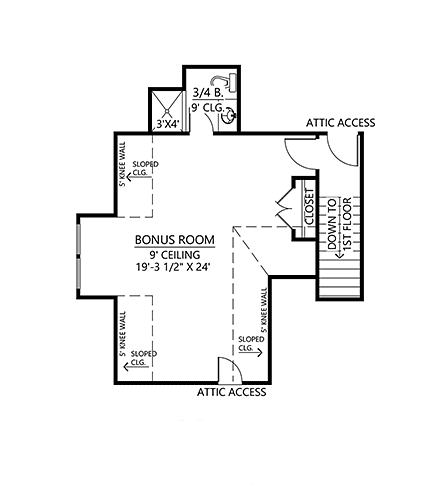Country, Farmhouse, New American, Southern House Plan 41490 with 4 Beds, 4 Baths, 3 Car Garage Second Level Plan