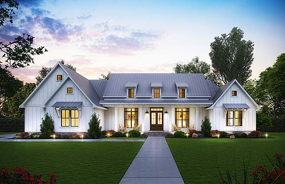 Country, Farmhouse, Southern House Plan 41490 with 4 Beds, 4 Baths, 3 Car Garage Elevation