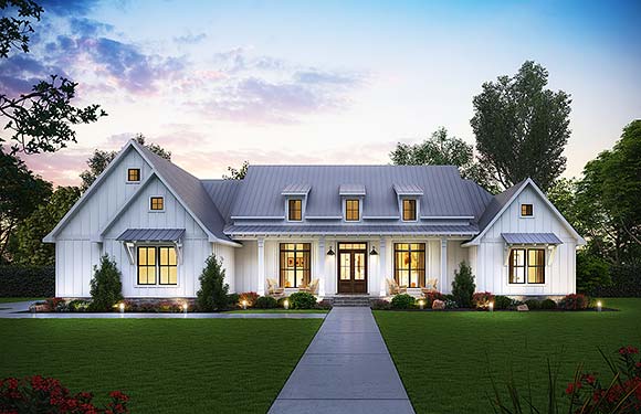 Country, Farmhouse, New American, Southern House Plan 41490 with 4 Beds, 4 Baths, 3 Car Garage Elevation