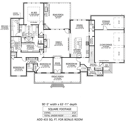 Acadian, French Country, Southern House Plan 41491 with 4 Beds, 4 Baths, 2 Car Garage First Level Plan