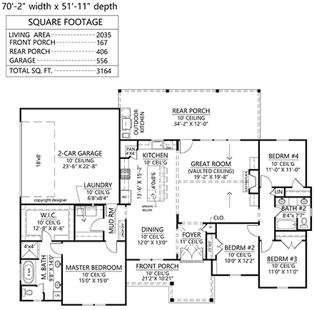 Country, Farmhouse, New American 2 Car Garage Plan 41492 with 4 Beds, 2 Baths First Level Plan