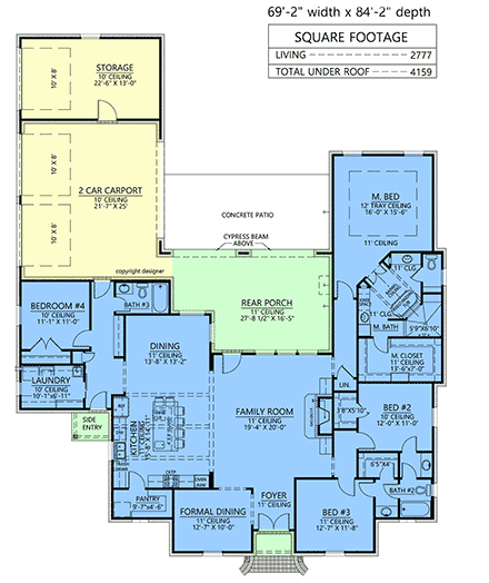 Acadian, French Country House Plan 41499 with 4 Beds, 3 Baths, 2 Car Garage First Level Plan
