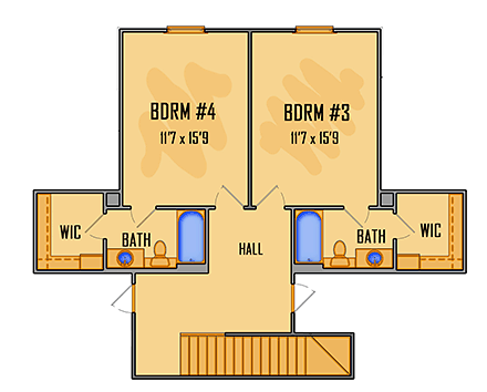 European House Plan 41503 with 4 Beds, 5 Baths, 3 Car Garage Second Level Plan