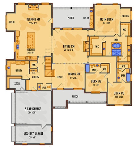 Contemporary, European, Southern House Plan 41521 with 4 Beds, 5 Baths, 3 Car Garage First Level Plan