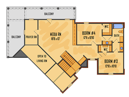 European, Southern House Plan 41565 with 4 Beds, 4 Baths, 3 Car Garage Second Level Plan