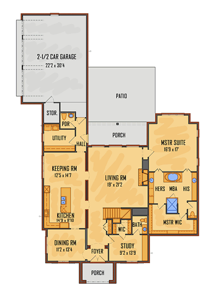 Colonial, European, French Country, Southern House Plan 41571 with 4 Beds, 4 Baths, 2 Car Garage First Level Plan