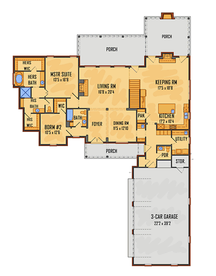 Country, French Country House Plan 41577 with 5 Beds, 7 Baths, 3 Car Garage First Level Plan