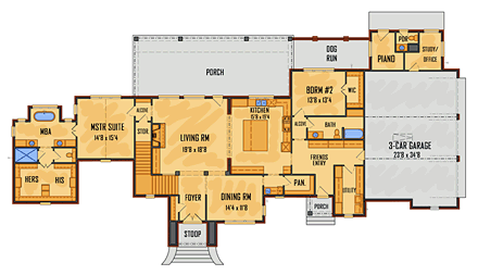 Colonial, European, Southern House Plan 41621 with 4 Beds, 4 Baths, 3 Car Garage First Level Plan