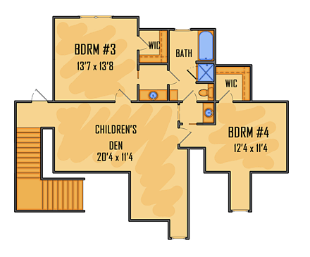 Colonial, European, Southern House Plan 41621 with 4 Beds, 4 Baths, 3 Car Garage Second Level Plan